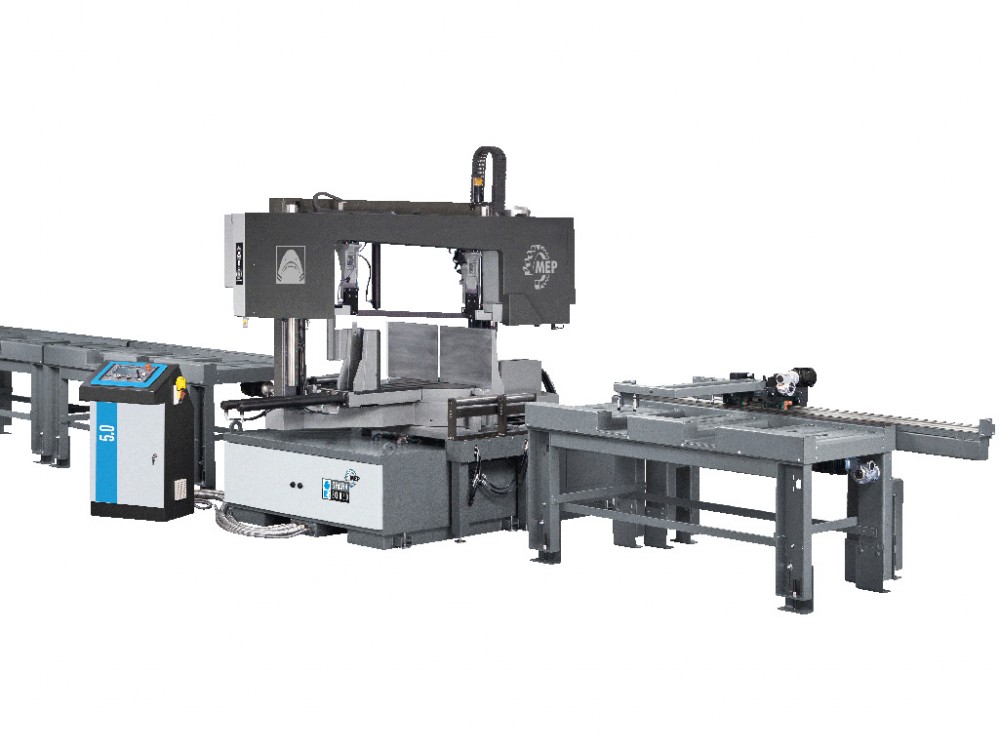 MEP Spa - SHARK 652 SXI H 5.0, dual column electro-hydraulic band saw, equipped with blade 6700x41x1,3mm specifically designed to cut pipes and beams up to max 650x450mm at 0° and can miter from +60° up to -60°.